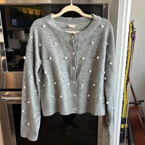 Gray Sweater with Pearl Accents
